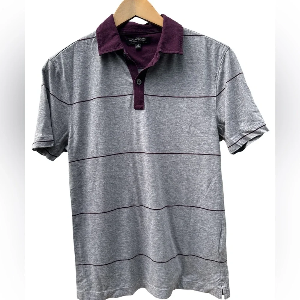 Banana Republic Gray and Purple Striped Men’s Polo Shirt